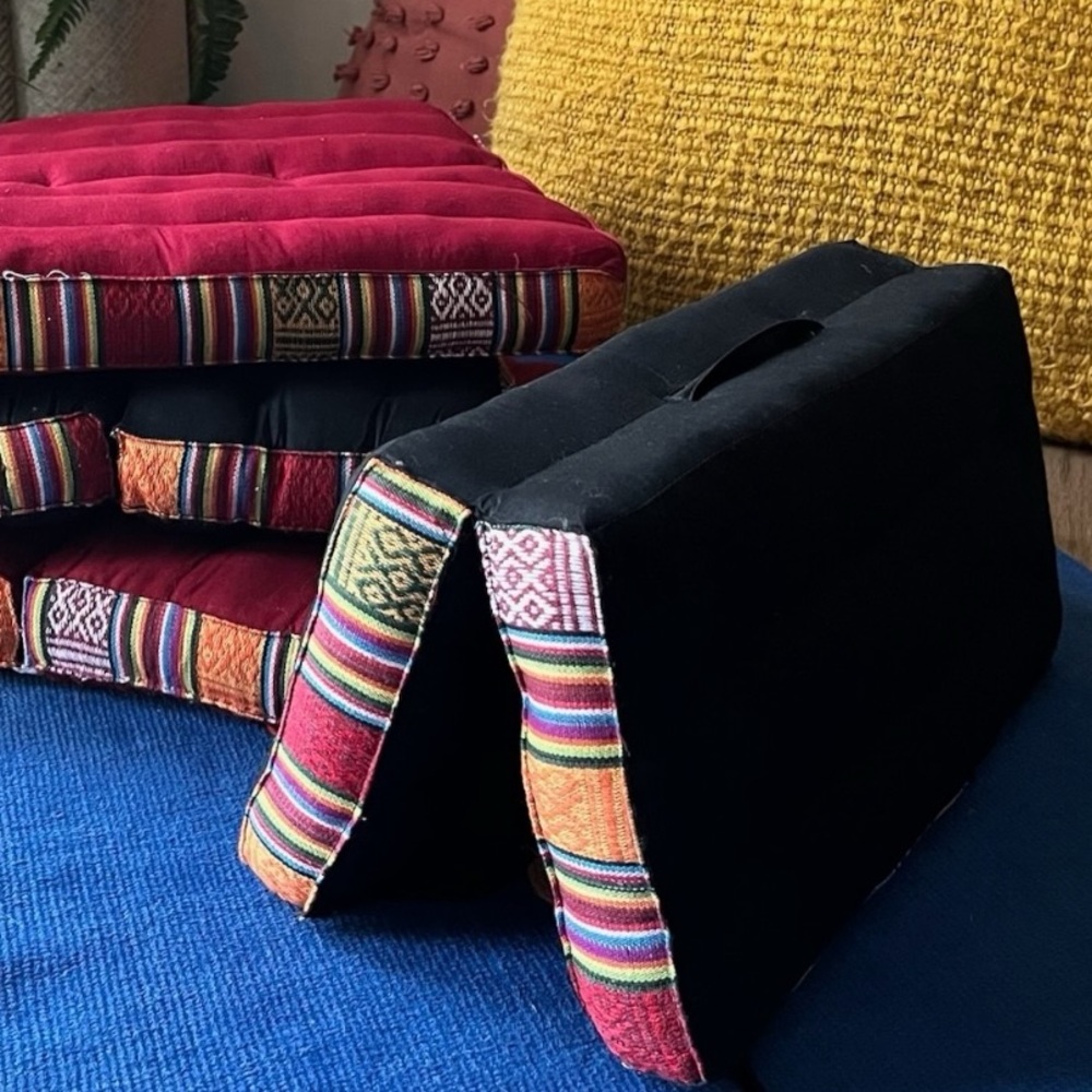 Folding Meditation Cushion · Black · Handmade Rishikesh · Cotton · Living Ritual